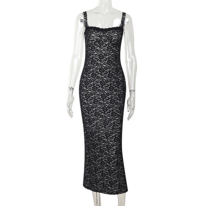 Damen figurbetontes Maxikleid mit eleganten Spitzenapplikationen Drune