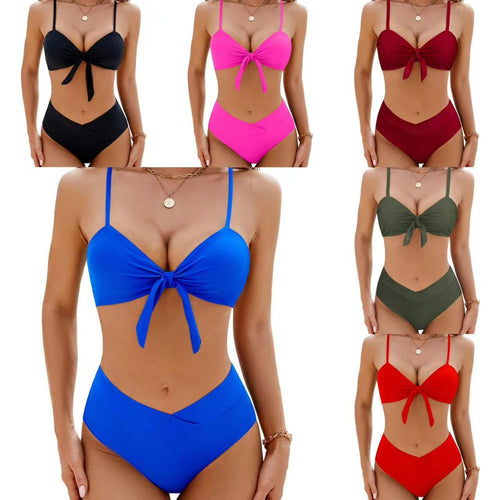 Damen Hochtaillierter Bikini mit knotenfreiem Oberteil Drune