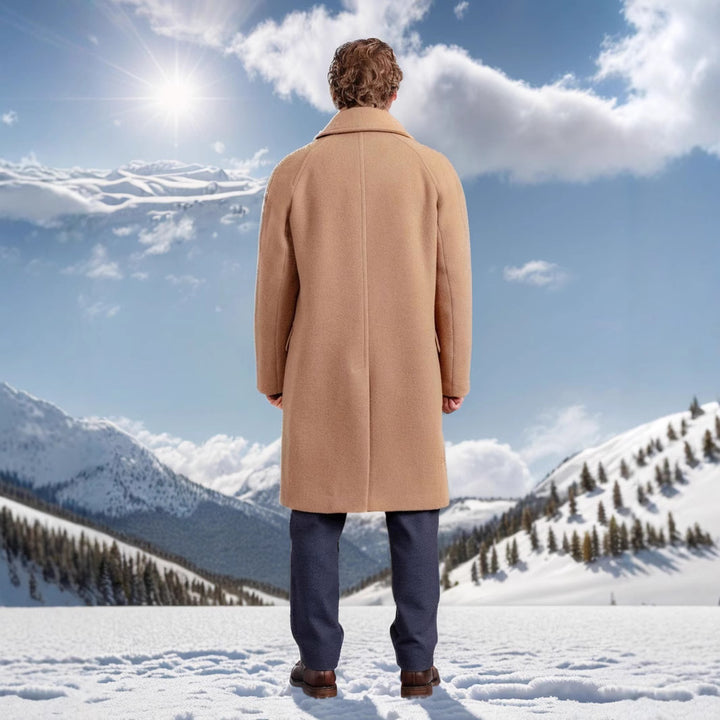 Herren eleganter Wollmantel mit doppelter Knopfreihe und praktischen Eingrifftaschen Drune