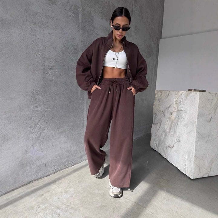 Damen lässiger Jogginganzug mit oversized Jacke und weiten Hosen Drune
