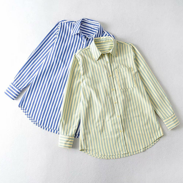 Damen Elegante Bluse mit feinem Streifenmuster und praktischem Brusttasche Drune