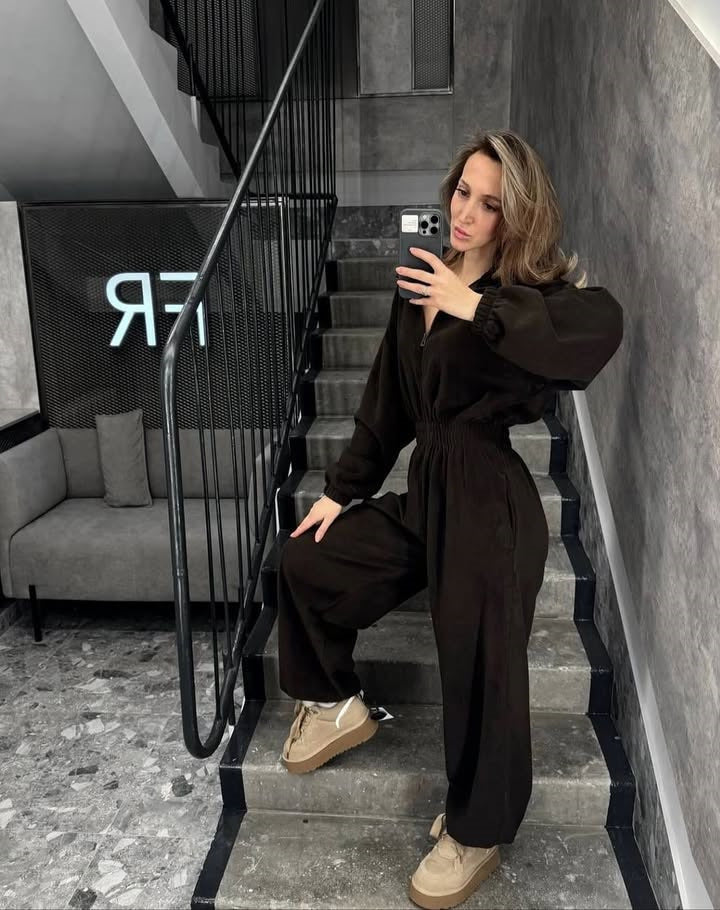 Damen Gemütlicher Fleece-Overall mit Reißverschluss und elastischem Bund Drune