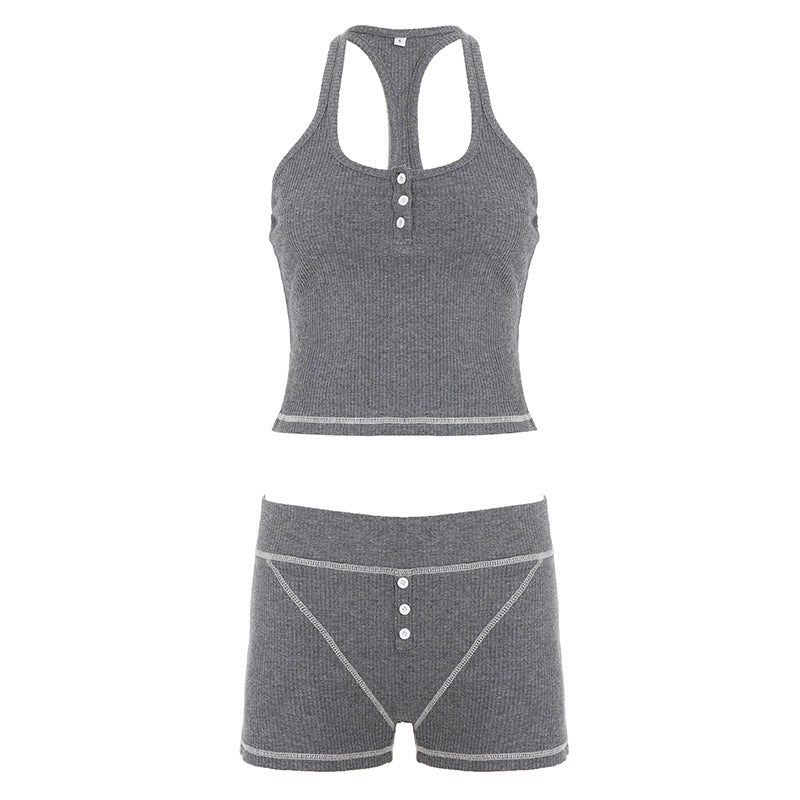 Damen Sportliches Top- und Shorts-Set aus weichem Rippmaterial Drune