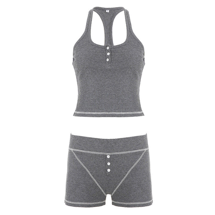 Damen Sportliches Top- und Shorts-Set aus weichem Rippmaterial Drune