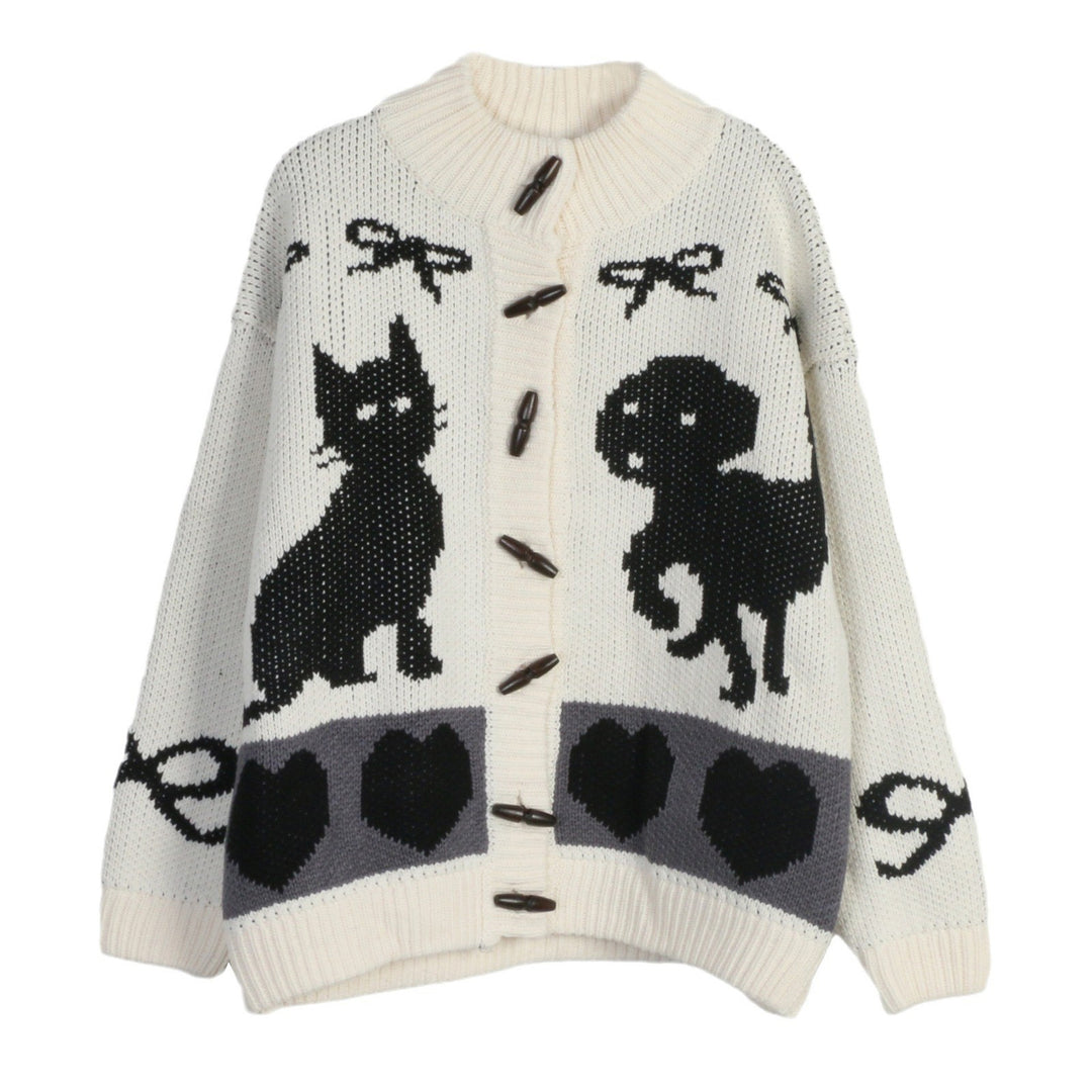 Damen Strickjacke mit verspielten Tiermotiven und Knopfdetaillierung Drune