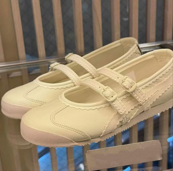 Damen Ballerina-Schuhe mit doppeltem Riemen und verspieltem Design Drune