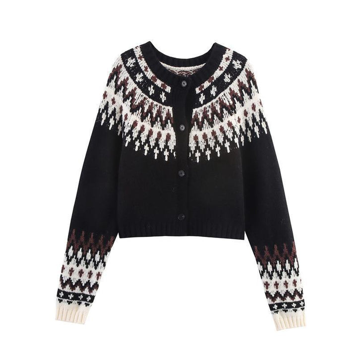 Damen gestrickte Winterjacke mit traditionellem Muster und Knöpfen Drune