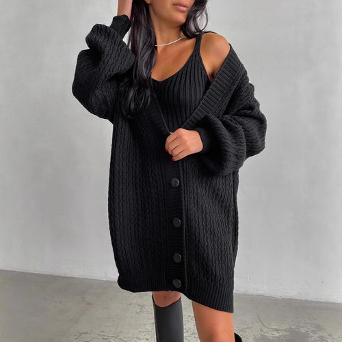 Damen Großer Strickcardigan mit Knopfleiste und Ballonärmeln Drune