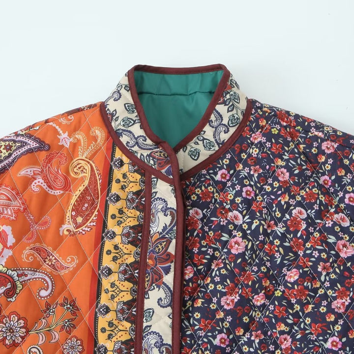 Damen gesteppte Patchworkjacke mit Taschen und buntem Design Drune