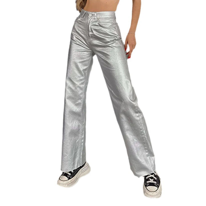 Damen Hose im metallischen Look mit weitem Bein Drune