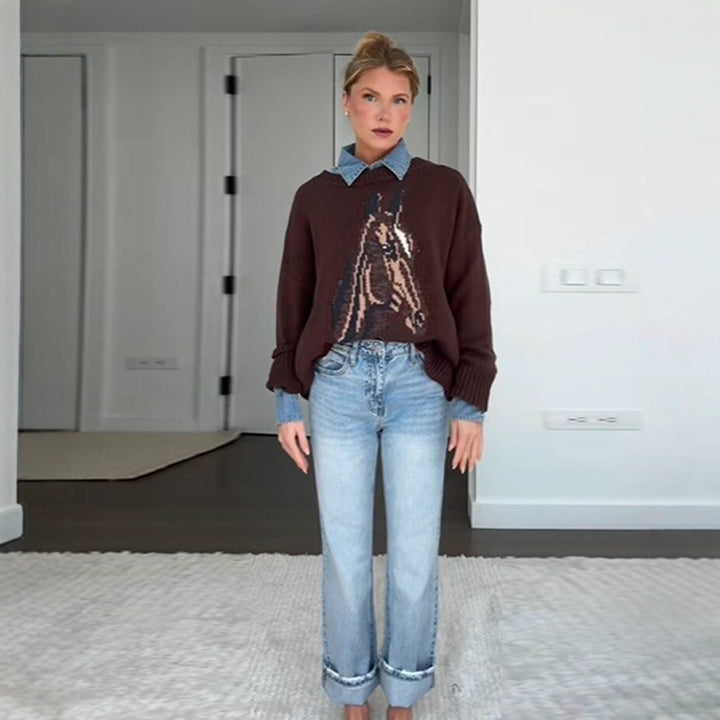 Damen Sweatshirt mit kunstvollem Tiermotiv und lässigem Schnitt Drune