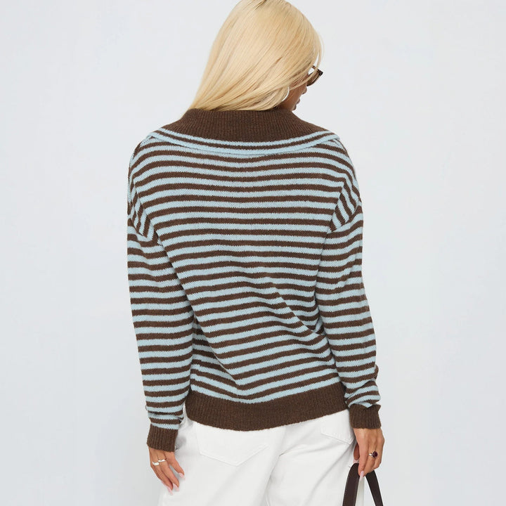 Damen Gestreifter Pullover mit lässiger Kapuze und weichem Material Drune