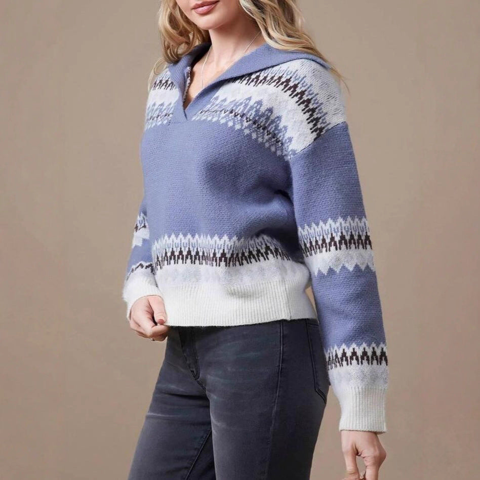 Damen kuscheliger Pullover mit Norweger-Muster und modernem Stehkragen Drune