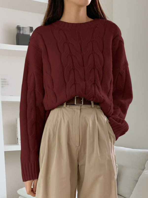 Damen Grobstrickpullover mit Zopfmuster und weitem Schnitt Drune