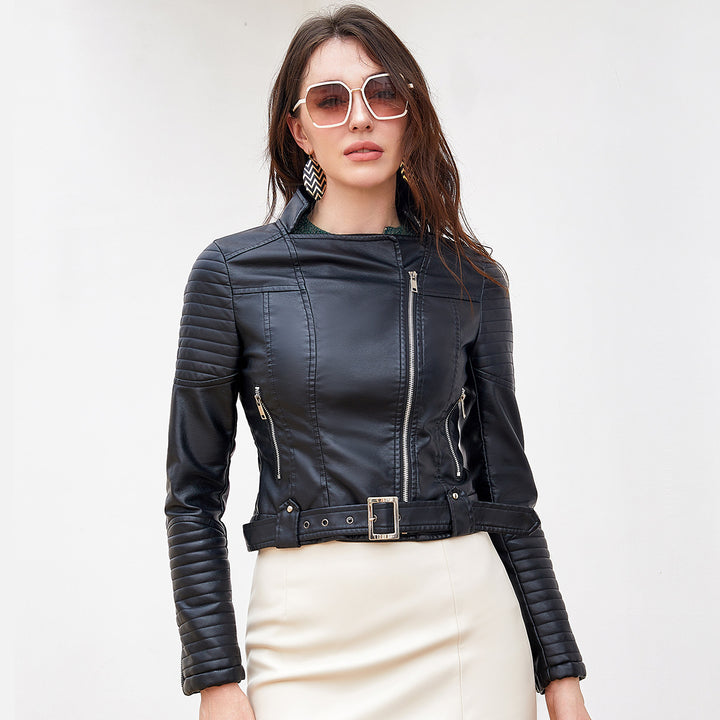 Damen modische Bikerjacke mit stylischem Steppmuster und attraktiven Reißverschlussdetails Drune