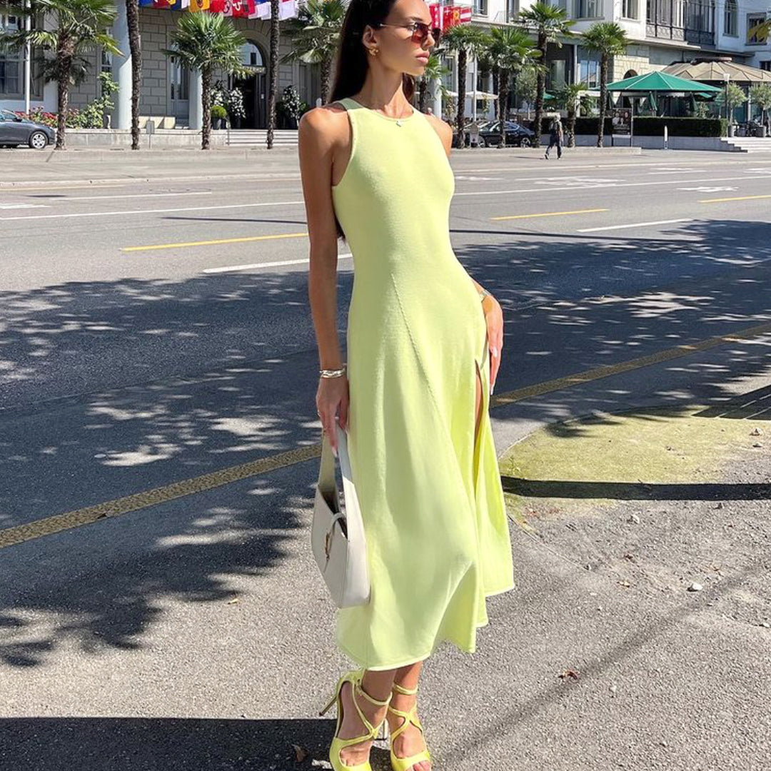 Damen figurbetontes Maxi-Kleid mit seitlichem Schlitz und modernem Schnitt Drune