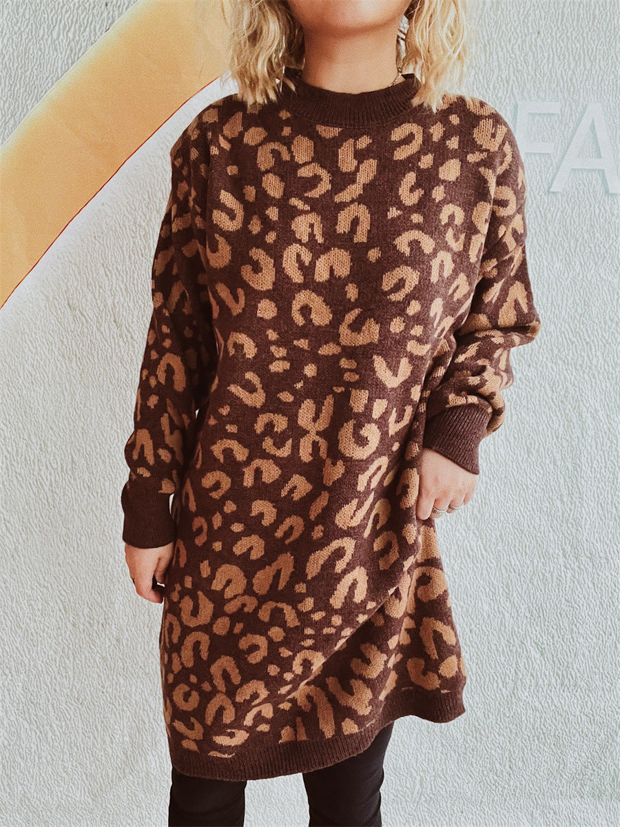 Damen Grobstrickkleid im modernen Leopardenmuster Drune