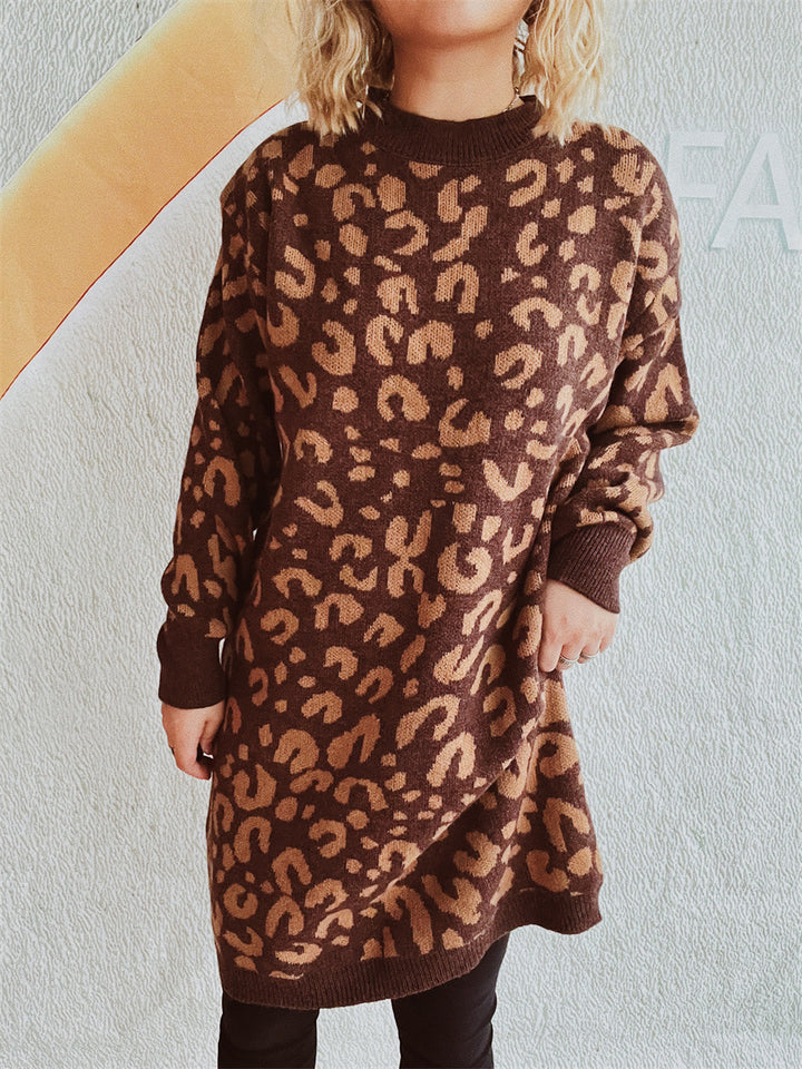 Damen Grobstrickkleid im modernen Leopardenmuster Drune