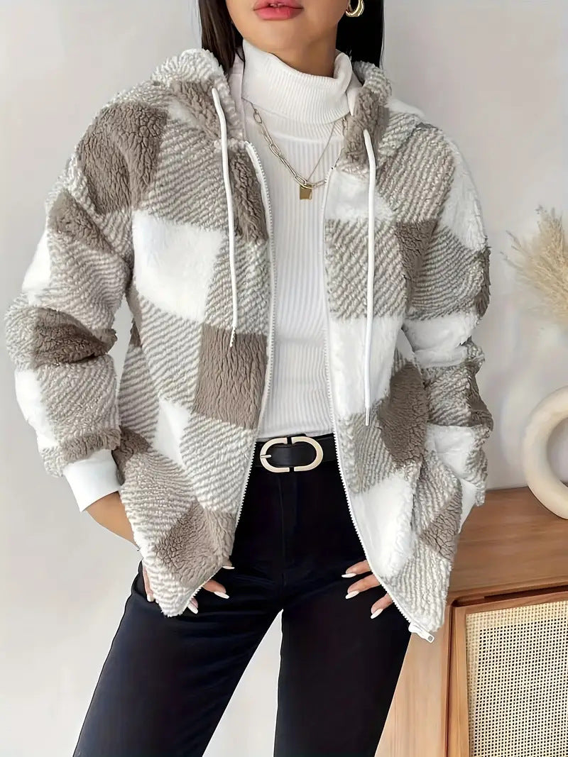 Damen Kuschelige Kapuzenjacke im Karodesign Drune