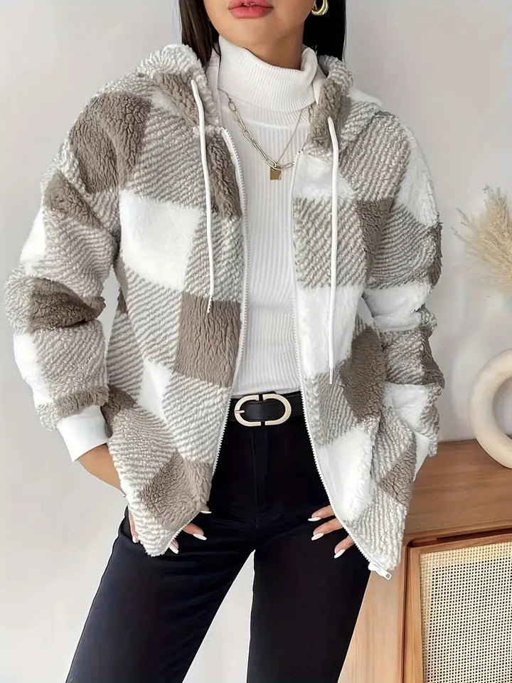 Damen Kuschelige Kapuzenjacke im Karodesign Drune