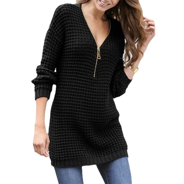 Damen Strickpullover mit Reißverschluss und elastischem Saum Drune