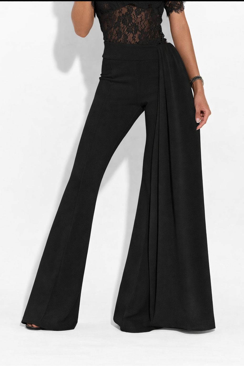 Damen Elegante Flared-Hose mit seitlichem Drapierungseffekt Drune