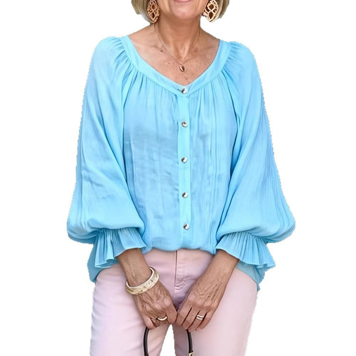 Damen Elegantes Blusenshirt mit Rüschenärmeln und Knopfleiste Drune