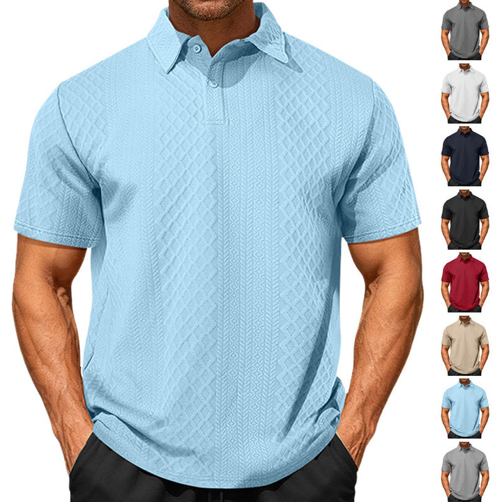 Herren nan texturiertes Jacquard-Poloshirt kurzärmelig schmaler Schnitt mit Polokragen Drune