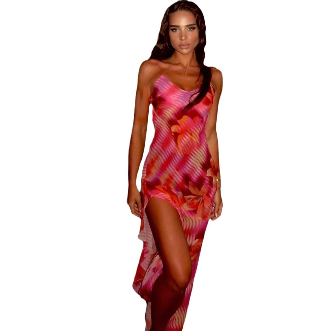 Damen Sommerliches Maxikleid mit asymmetrischem Saum und floralem Design Drune