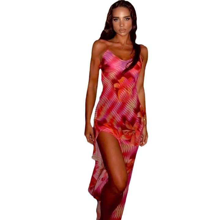 Damen Sommerliches Maxikleid mit asymmetrischem Saum und floralem Design Drune