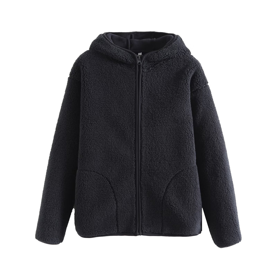 Damen Kuschelige Fleecejacke mit Kapuze und praktischen Taschen Drune