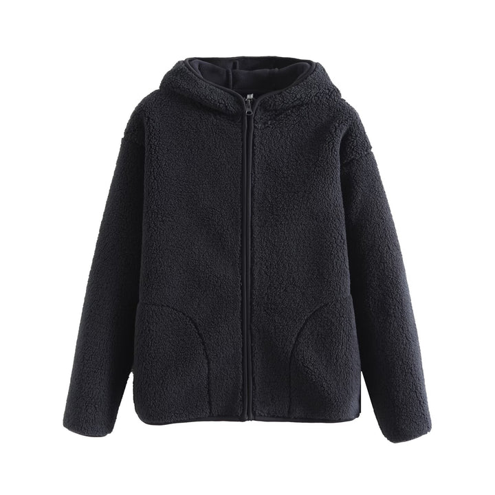 Damen Kuschelige Fleecejacke mit Kapuze und praktischen Taschen Drune