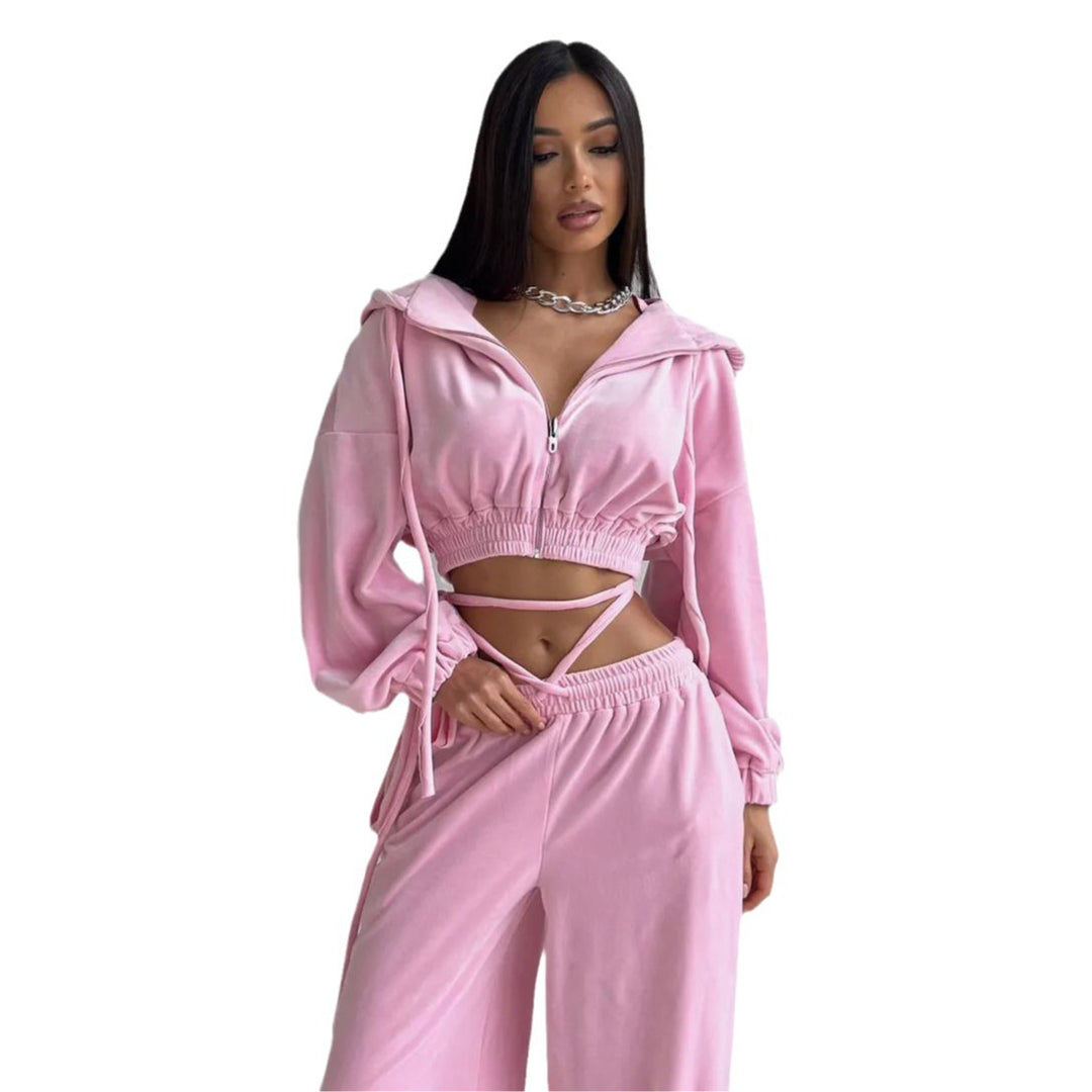 Damen Lässiges Sportanzug-Set mit Kapuzenoberteil und weitem Hosenstil Drune