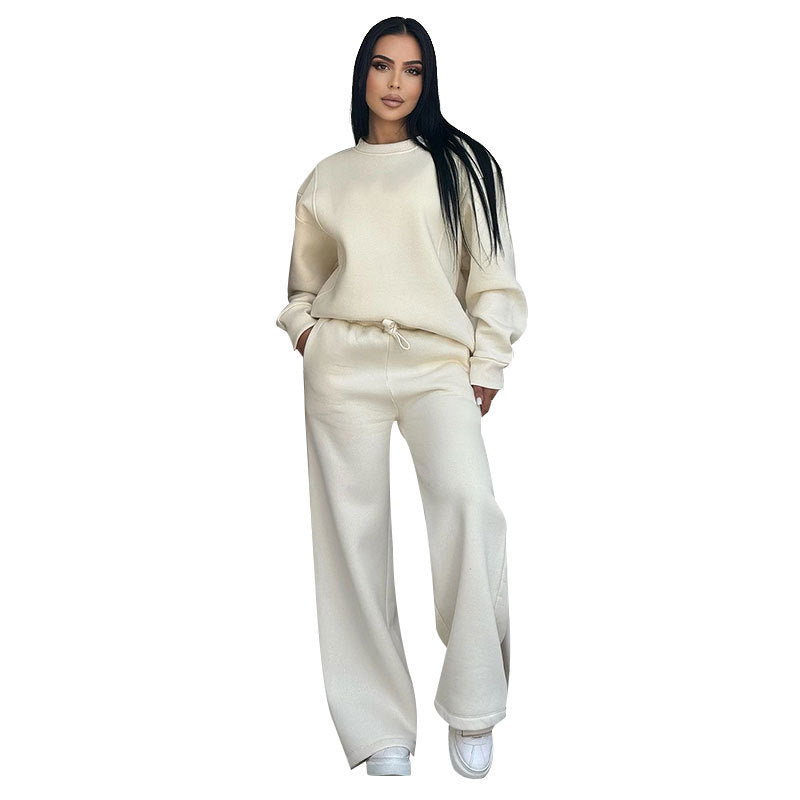 Damen nan Lounge-Set mit Oversize-Rundhalsausschnitt und hochgeschnittener Jogginghose mit weitem Bein Drune