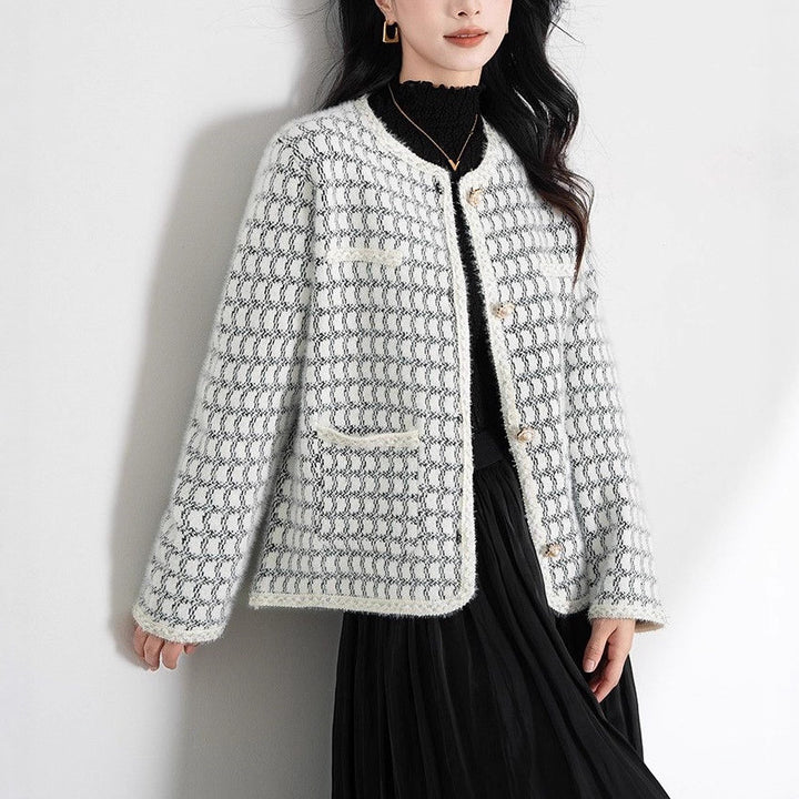 Damen elegante Strickjacke mit strukturiertem Muster und Knopfdetails Drune