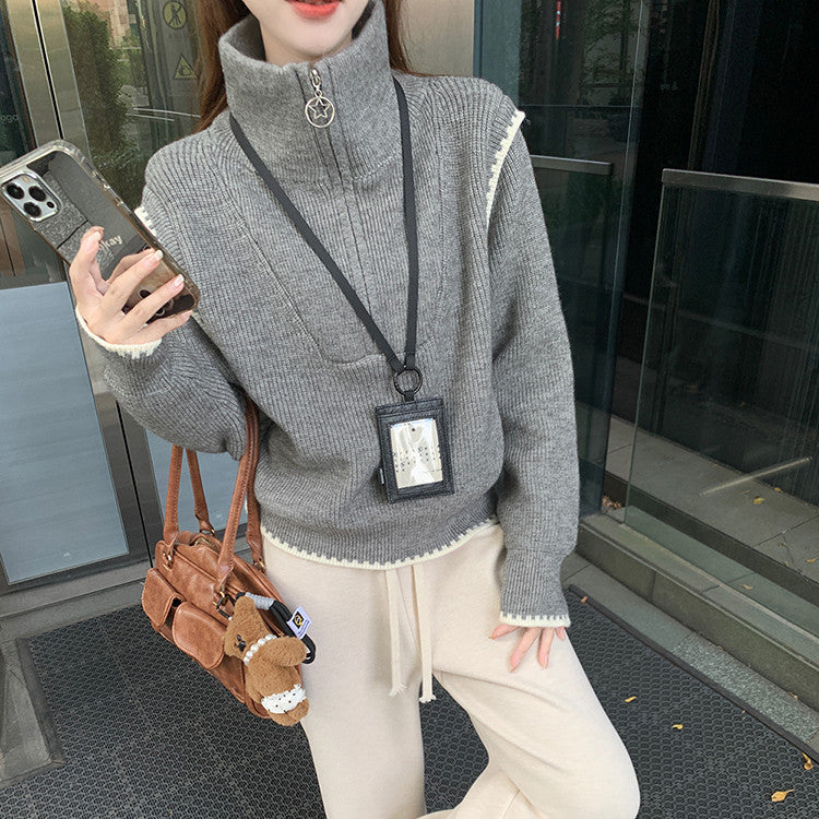 Damen modischer Pullover mit Stehkragen und übergroßen Ärmeln Drune