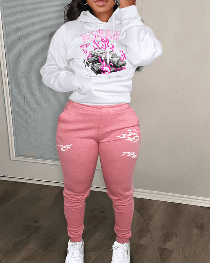 Damen Hoodie und Jogginghose Set mit fesselndem Grafikdesign Drune