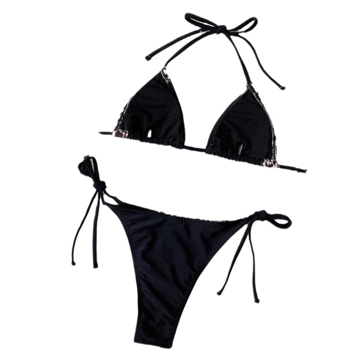 Damen Triangel-Bikini mit elegantem Tiermuster und verstellbaren Bindebändern Drune