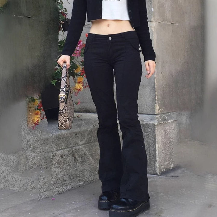 Damen Hochtaillierte Flared Jeans mit praktischen Taschen Drune