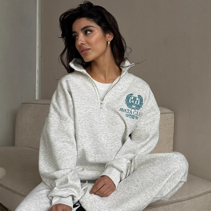 Drune | Halbzip Sweatshirt Übergröße Fit Gestickte Vorderseite Weicher Baumwollmix