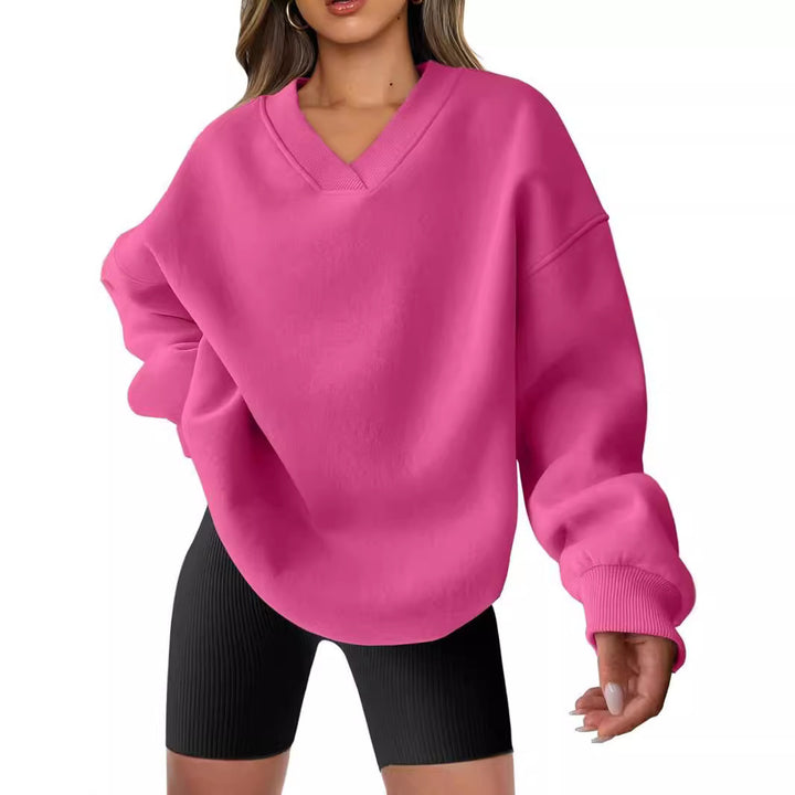 Damen Oversize Sweatshirt mit V-Ausschnitt Drune