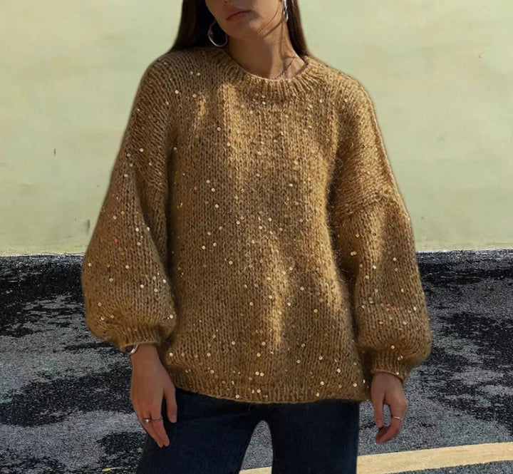 Damen Glitzernder Strickpullover mit weitem Schnitt und eleganten Akzenten Drune