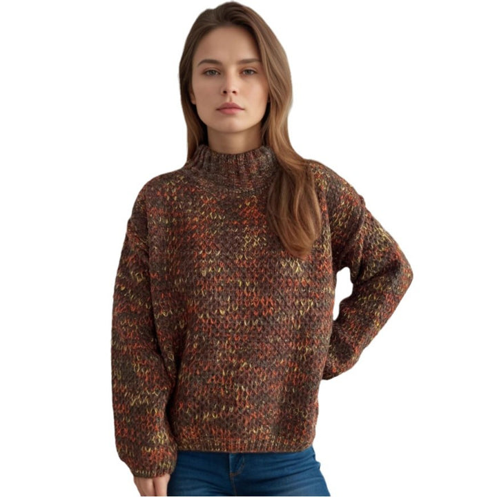 Damen Grobstrickpullover mit hochgeschlossenem Kragen und luftiger Struktur Drune