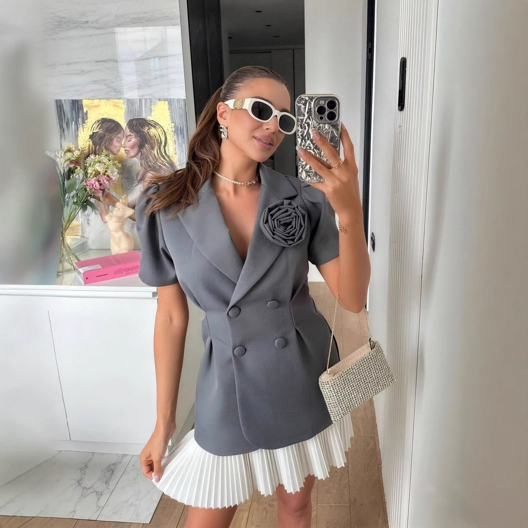 Damen eleganter Blazer mit Puffärmeln und floralem Detail Drune