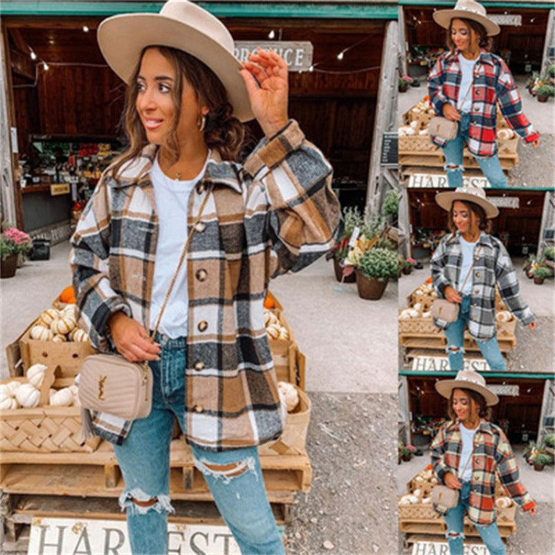Damen Flanellhemdjacke im modernen Karomuster mit Knopfverschluss Drune