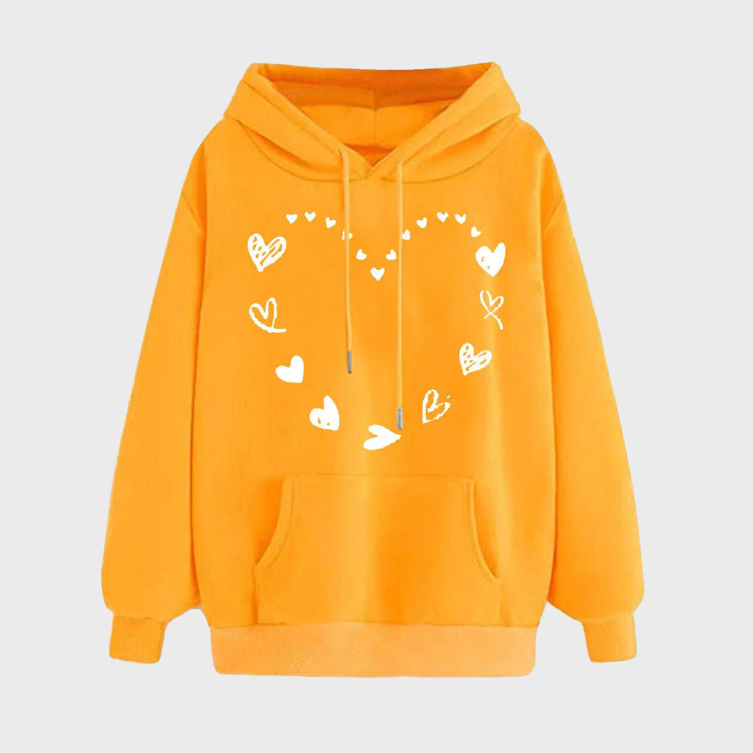 Damen Kapuzensweater mit verspieltem Herzmotiv und bequemer Kängurutasche Drune