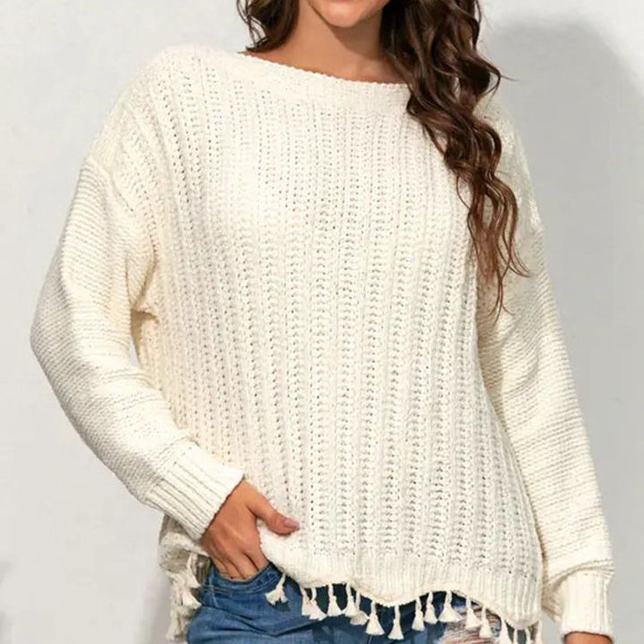Damen Grobstrickpullover mit fransigem Saum und lässiger Passform Drune