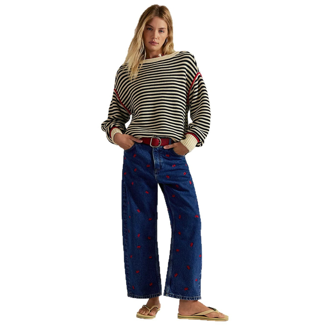 Damen Oversized Strickpullover mit Streifenmuster und lässiger Passform Drune