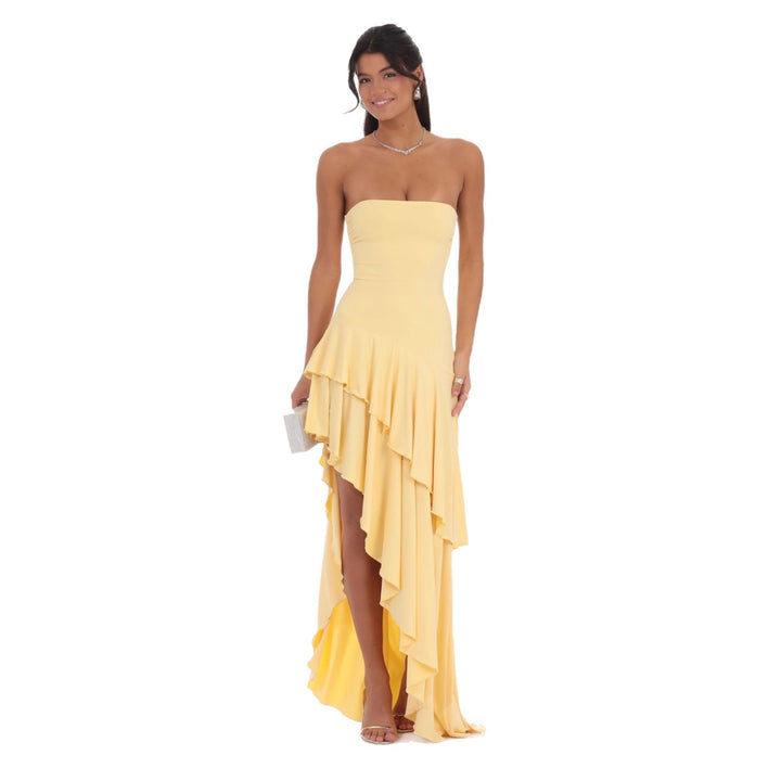 Damen asymmetrisches Abendkleid mit voluminösen Rüschendetails Drune