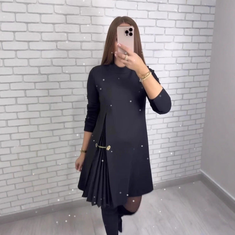 Damen elegantes Kleid mit Drapierung und Taillengürtel Drune